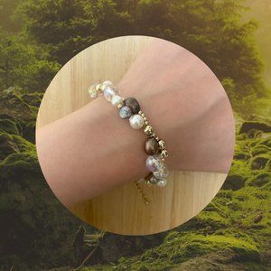 Genuine White Aura Quartz & Freshwater Pearl Twist Bracelet
